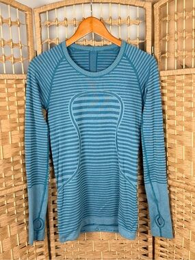 Lululemon Swiftly Tech Long Sleeve Size 6 Teal Striped